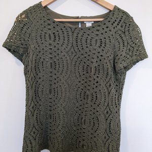 J. Crew olive green lace overlay top size 6